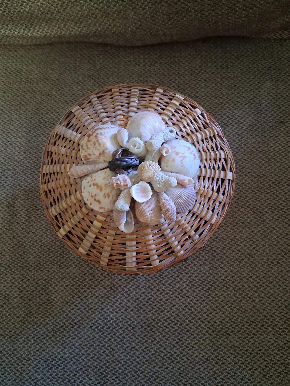 Vintage Woven Rattan Lidded Seashell Basket
